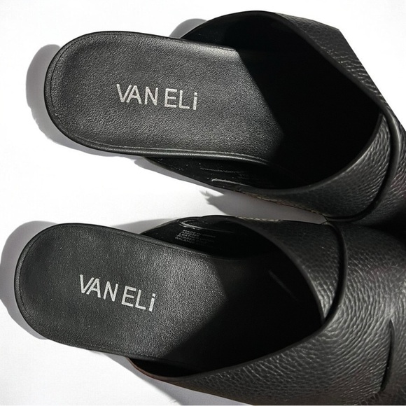 🌻NEW w/box Vaneli Hilde Black Leather Cross Band Low Wedge Slides Size 6W WIDE - Picture 7 of 14